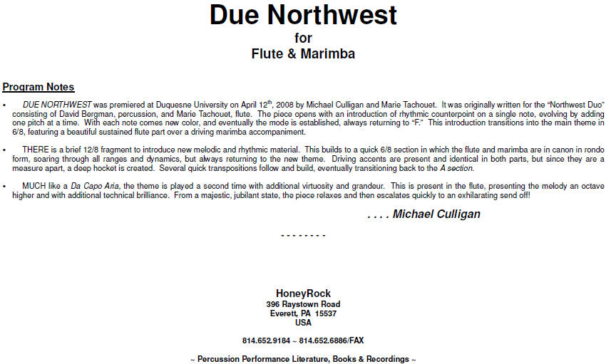 Due Northwest: for Flute and Marimba