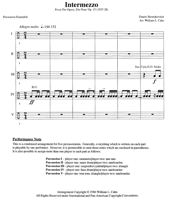 Intermezzo for Percussion Ensemble, D. Shostakovich - arr. William L. Cahn