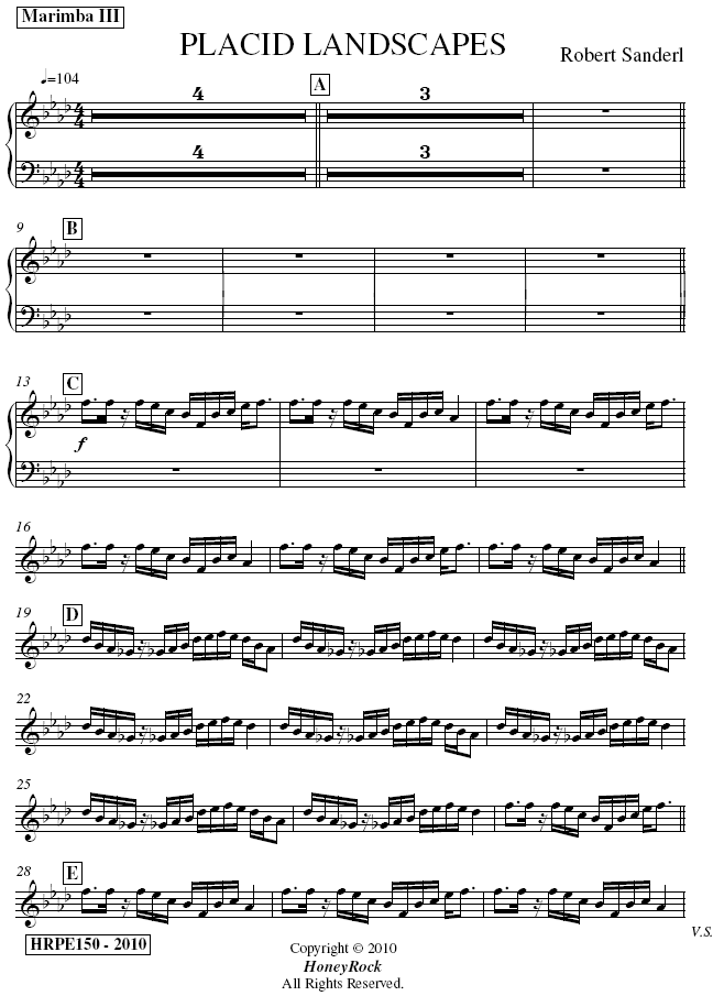PLACID LANDSCAPES for Marimba Quartet