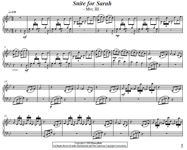 Suite for Sarah - Mvt. III, score excerpt