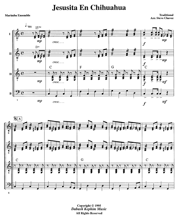 Jesusita en Chihuahua for Marimba Quartet, Score