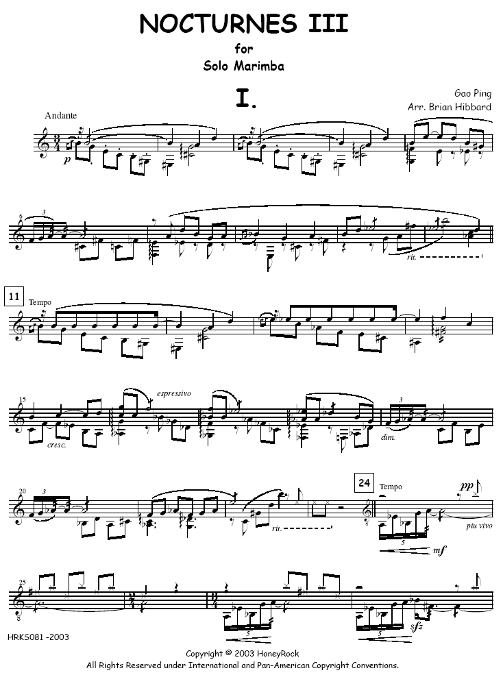 Nocturnes III for Solo Marimba