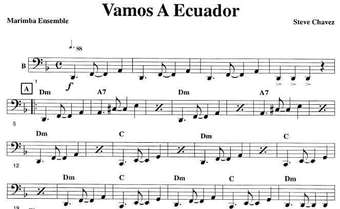 Vamos A Ecuador for Marimba Quartet