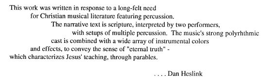 The Parables for Percussion Duo and Narrator