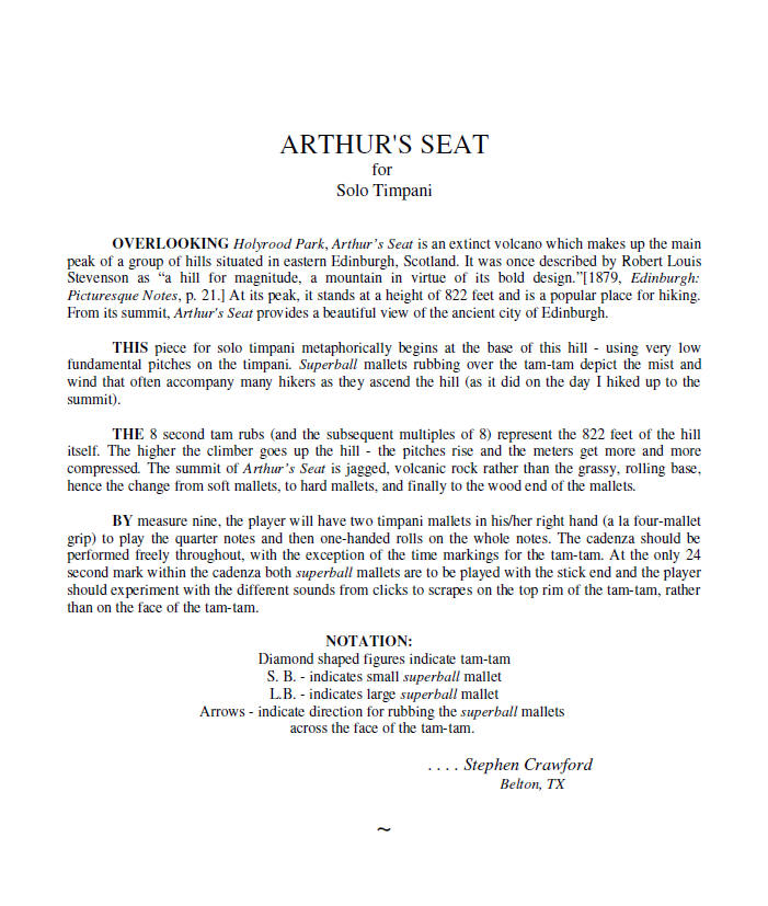 King Arthur's Seat - Solo Timpani | Stephen Crawford | HoneyRock Publishing | Percussion Music